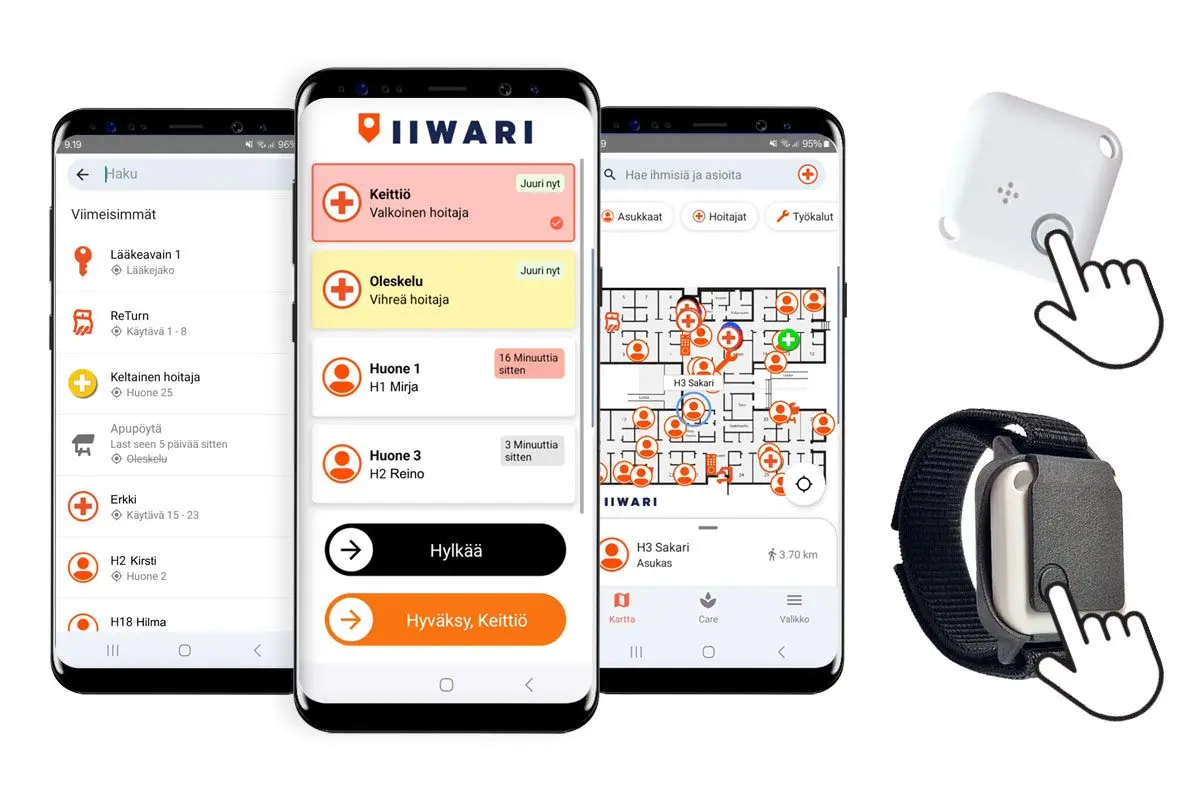Preview of care home mobile app and hardware.